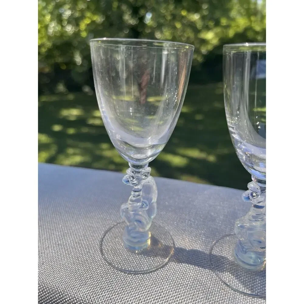 3 Vintage Libbey Nash Silhouette Glasses Opalescent Monkey Moonstone Stemware